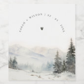 Dusky Winter Sneeuw Berg Landschap Bruiloft Wijn Etiket (Enkel label)