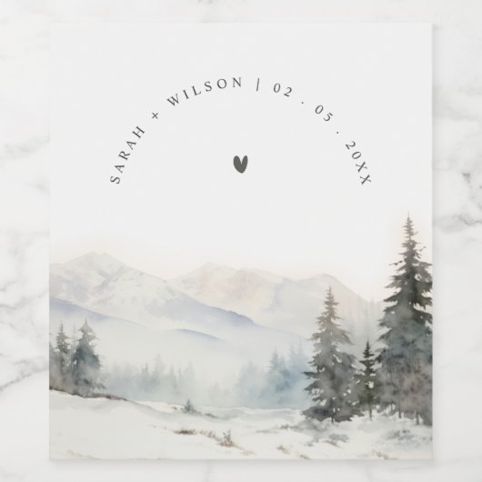 Dusky Winter Sneeuw Berg Landschap Bruiloft Wijn Etiket (Enkel label)