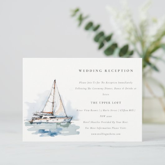 Dusky zeilboot jacht zeegezicht bruiloft receptie informatiekaartje (Staand voorkant)