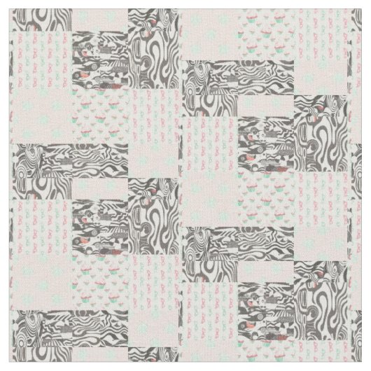 Dusky Zwart Grijs, Wit, Rood & Groen Design Stof (Close Up)