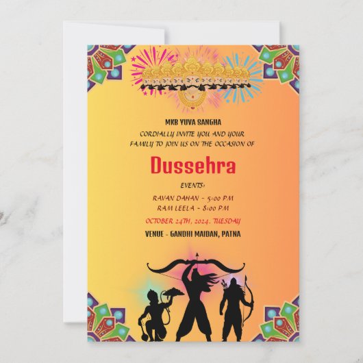 DUSSEHRA Ravan Dahan en Ram Leela Kaart (Voorkant)