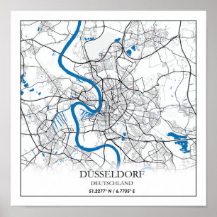 Dusseldorf Deutschland City Map Eenvoudig reizen Poster
