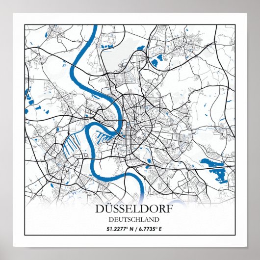 Dusseldorf Deutschland City Map Eenvoudig reizen Poster (Voorkant)
