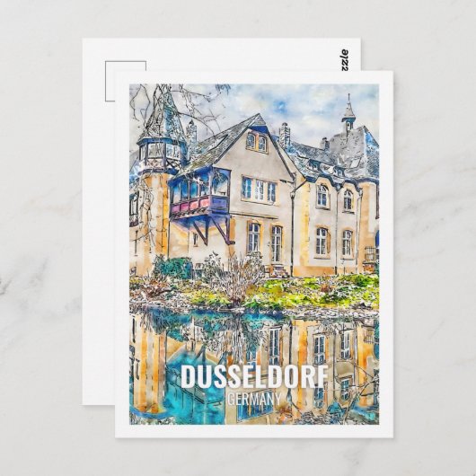Düsseldorf Duitsland Beroemde Reisplaats Waterverf Briefkaart (Voorkant / Achterkant)