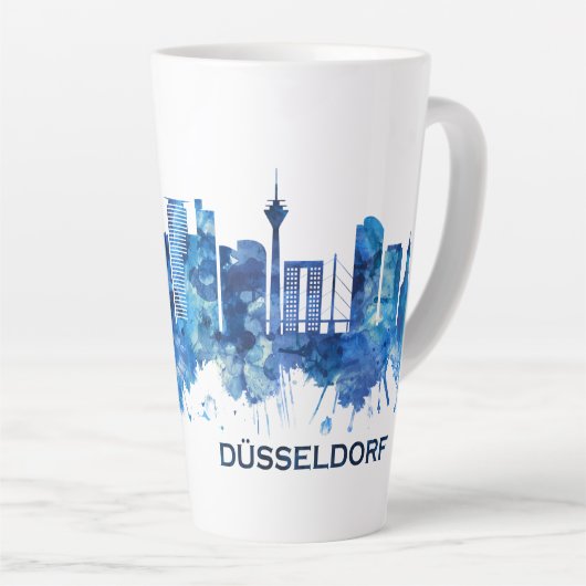 Dusseldorf Duitsland Skyline Blue Latte Mok (Rechterhoek)