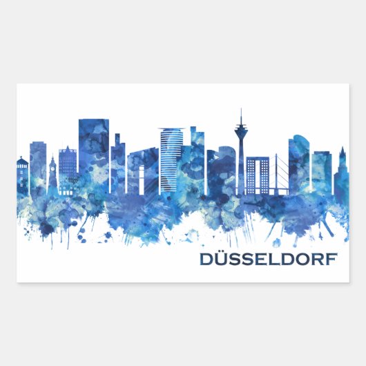 Dusseldorf Duitsland Skyline Blue Rechthoekige Sticker (Voorkant)