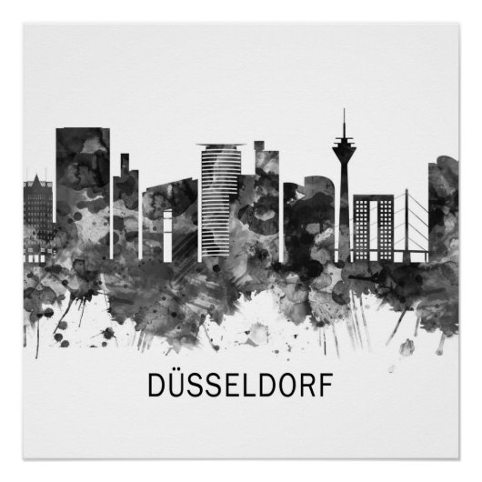 Dusseldorf Duitsland Skyline BW Perfect Poster (Voorkant)