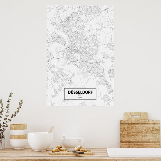 Dusseldorf, Duitsland (zwart op wit) Poster (Keuken)