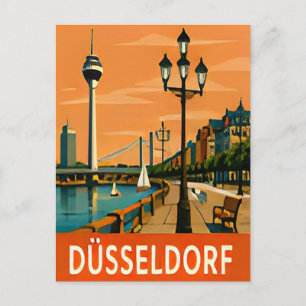 🌇 DÜSSELDORF — Rhinepromenade bij zonsondergang Briefkaart
