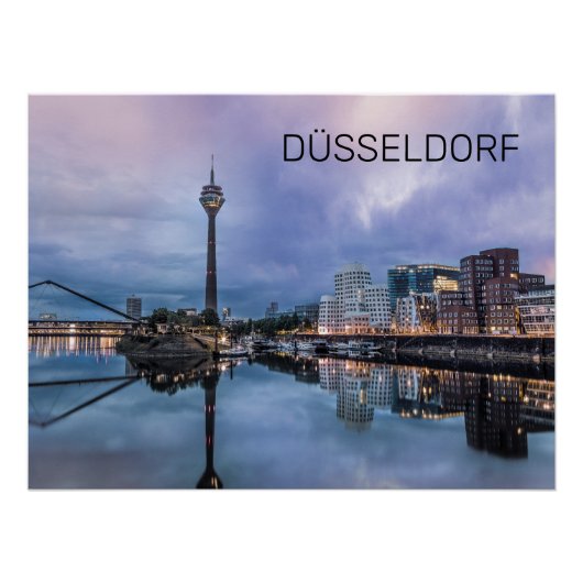 Dusseldorf Skyline Germany Holiday Sunset Souvenir Perfect Poster (Voorkant)
