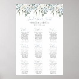 Dust Blue floral Wedding Seating Chart Poster