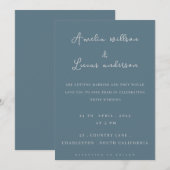 Dust Blue moderne minimalistische bruiloft uitnodi Kaart (Voorkant / Achterkant)