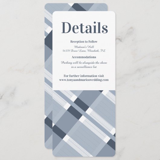 Dust Blue Navy Pset Modern Wedding Details Kaart (Voorkant / Achterkant)