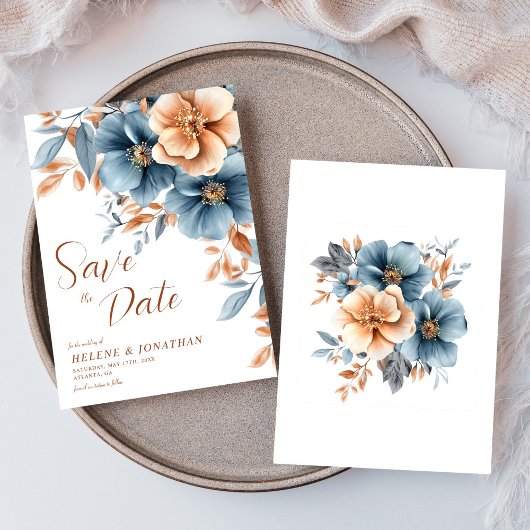 Dust Blue Terracotta Garden Elegante bruiloft Save The Date