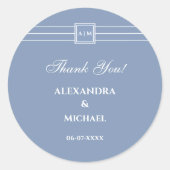 Dust Blue White Modern Wedding Dank u Ronde Sticker (Voorkant)