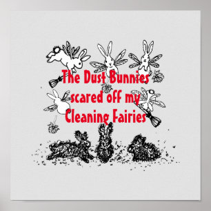 Dust Bunny Cleaning Fairy Rabbit Humoureuze Funny Poster