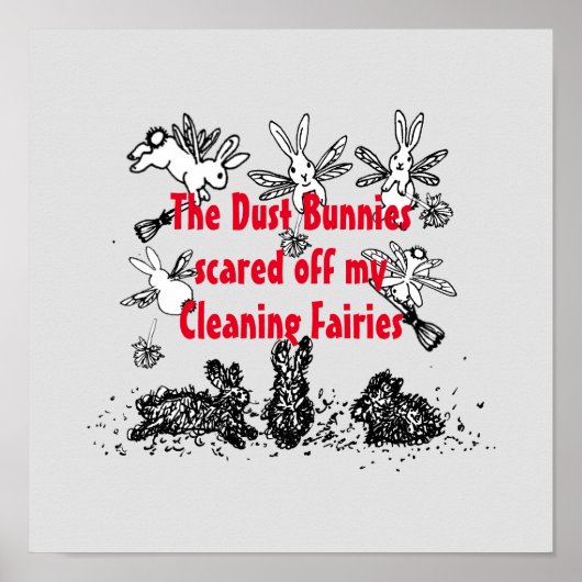 Dust Bunny Cleaning Fairy Rabbit Humoureuze Funny Poster (Voorkant)