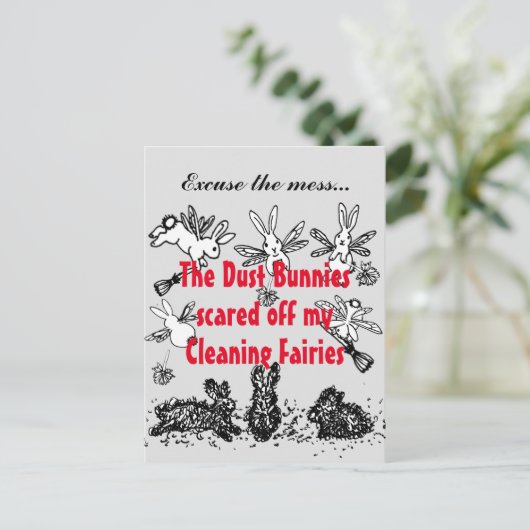 Dust Bunny Cleaning Fairy Rabbit Pardon Mess Funny Briefkaart (Staand voorkant)