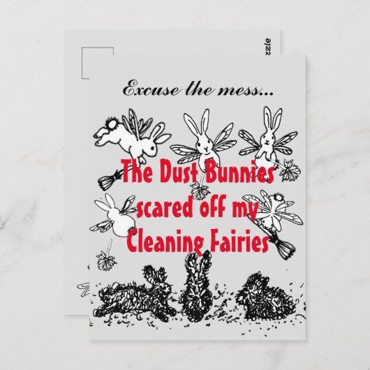 Dust Bunny Cleaning Fairy Rabbit Pardon Mess Funny Briefkaart (Voorkant / Achterkant)