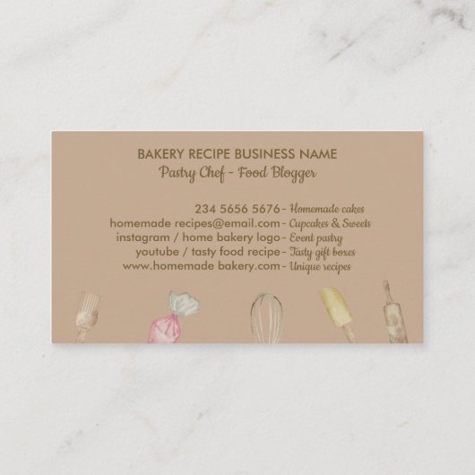 Dust Green Sage Bakery Cake Maker Cupcake Shop Visitekaartje (Achterkant)