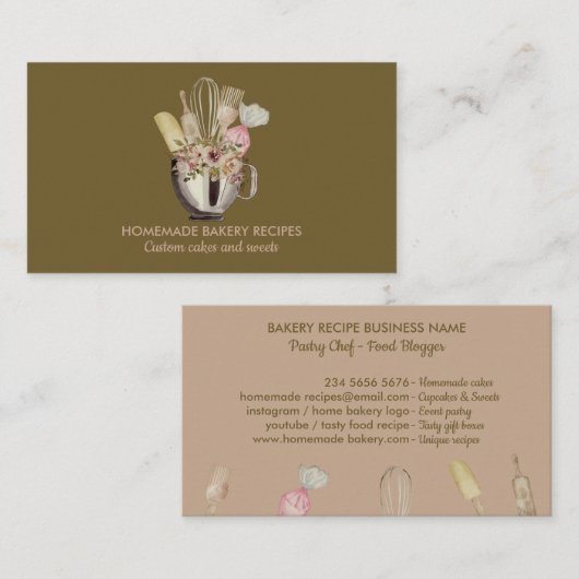 Dust Green Sage Bakery Cake Maker Cupcake Shop Visitekaartje (Voorkant / Achterkant)