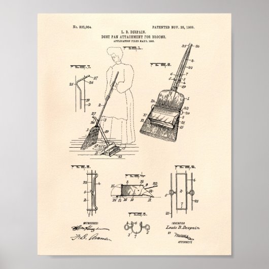 Dust Pan 1905 Patent Art Old Peper Poster (Voorkant)