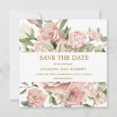 Dust Pink Floral Greenery Save The Date (Voorkant)