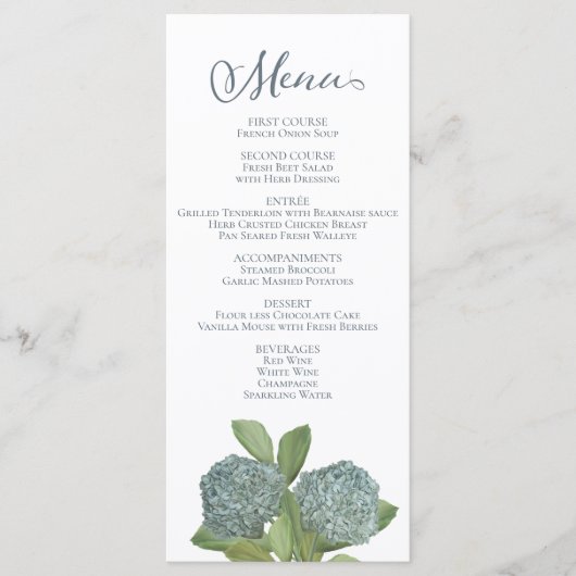 Dusta Blue Floral Elegant Botanical Dinner Menu (Voorkant)