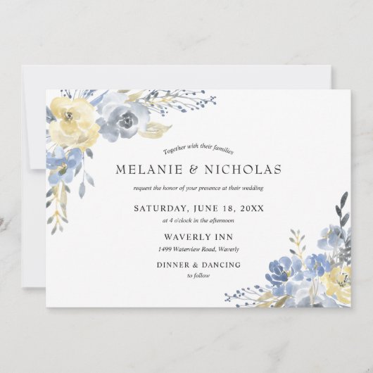 Dustaafblauwe waterverf bruiloft kaart (Voorkant)
