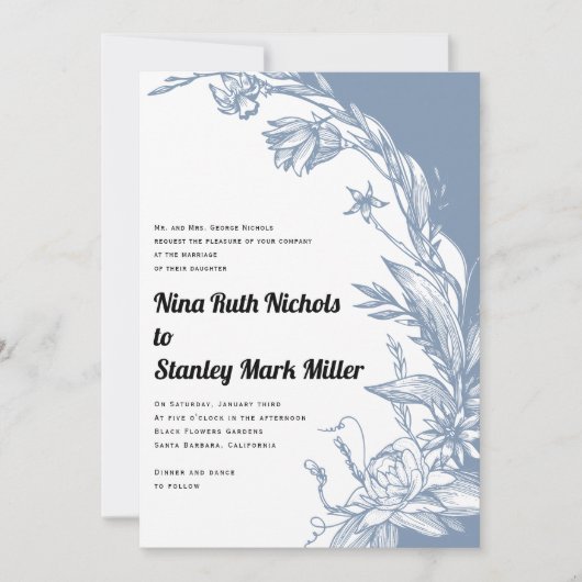 Dustblauw bloemen, bloemen, bloembruiloft kaart (Voorkant)