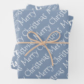 Dustblauw kersttypografie moderne vakantie inpakpapier vel (In situ)