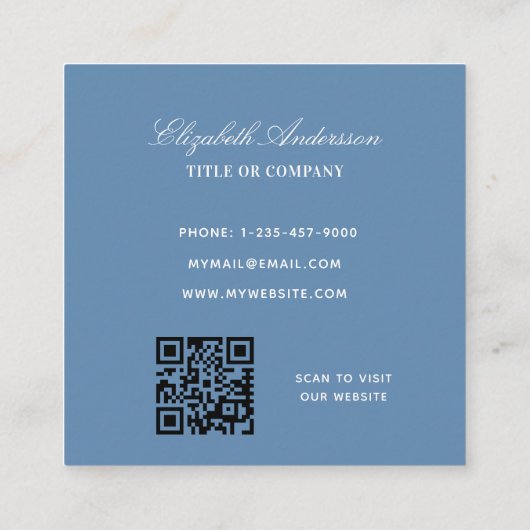 Dustblauw QR-code minimalistisch Vierkante Visitekaartje (Achterkant)