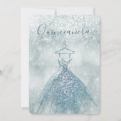 Dustblauwe sneeuwwinterwonderland Quinceañera Invi Kaart (Achterkant)