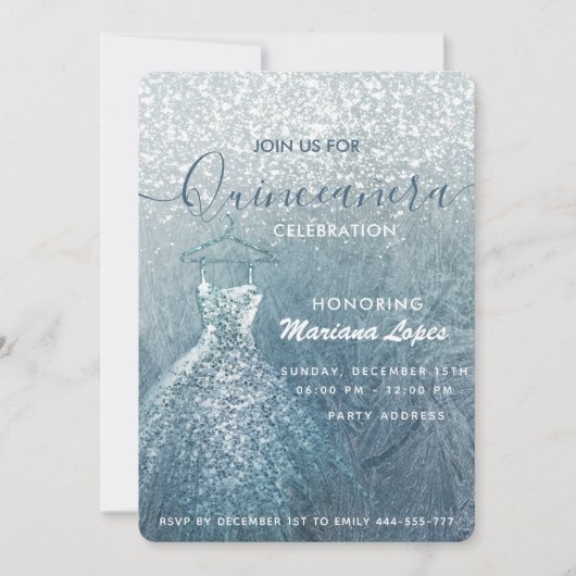 Dustblauwe sneeuwwinterwonderland Quinceañera Kaart (Voorkant)