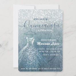 Dustblauwe sneeuwwinterwonderland Quinceañera Kaart