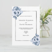 Dustblauwe zilverkleurige bruiloft met waterverf kaart (Staand voorkant)