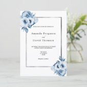 Dustblauwe zilverkleurige bruiloft met waterverf kaart (Staand voorkant)