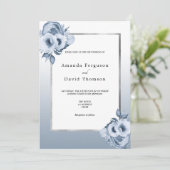 Dustblauwe zilverkleurige bruiloft met waterverf kaart (Staand voorkant)