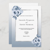 Dustblauwe zilverkleurige bruiloft met waterverf kaart (Voorkant / Achterkant)