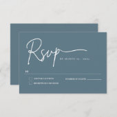 Dustblue minimalistisch handgeschreven script RSVP (Voorkant / Achterkant)