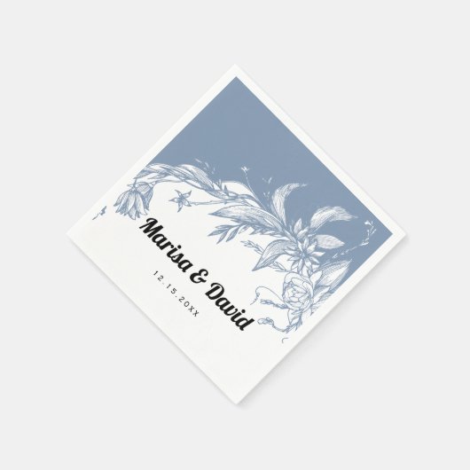 Dustemblauw en witte lijnbloemen bruiloft servet (Hoek)