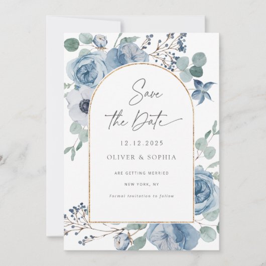 Dustemoerblauwe bloemgoudmakerij Sla de datum op Kaart (Voorkant)