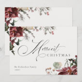 Dusterige Rode Poinsettia Bloemige Allerkerstmis Feestdagenkaart (Voorkant / Achterkant)
