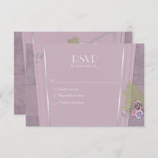 Dustlijm, bleek paars en bloembruiloft RSVP (Voorkant / Achterkant)