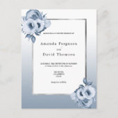 Dustmaanblauwe zilverfloralen trouwuitnodiging briefkaart (Voorkant)