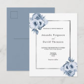 Dustmaanblauwe zilverwitte floralen trouwuitnodigi briefkaart (Voorkant / Achterkant)