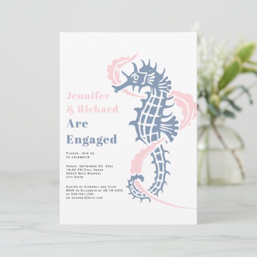 Dustmablauw en zwarte-zeepaardverlovingspartij kaart (Staand voorkant)