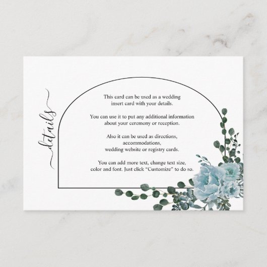 Dustmablauwe bloemen en bruiloft met zetmeel informatiekaartje (Voorkant)