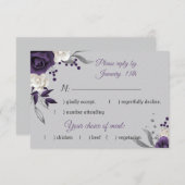 Dustmage paarse witte bloemen grijs RSVP kaartje (Voorkant / Achterkant)