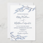 Dustoerblauwe botanische huwelijksuitnodiging kaart (Voorkant)